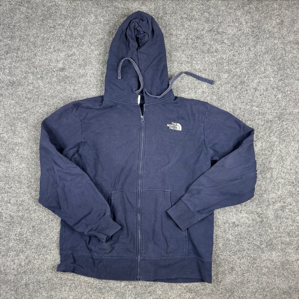 The North Face Hoodie Mens Size L Navy Blue Full Zip Logo Long Sleeve Sweatshirt